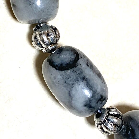 Genuine Grey Anhydrite & White Freshwater Pearl Choker, Beaded Natural Gemstones - Picture 6 of 13